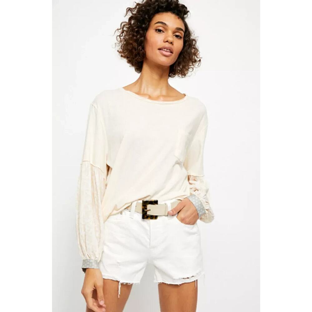 Free People We The Free Boho Long Balloon Sleeve Top Ecru Oversized M $88
